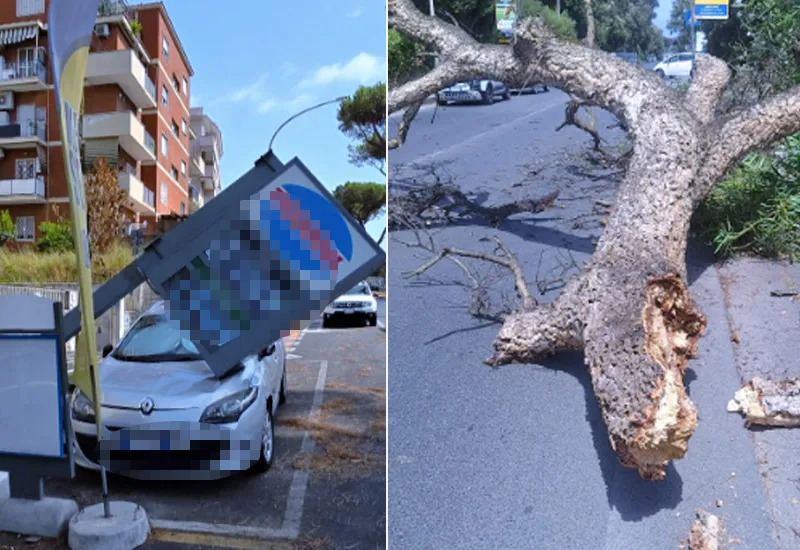 Roma e Litorale sferzati dal vento forte: il bilancio dei danni tra pali crollati sulle auto e alberi sradicati (FOTO)